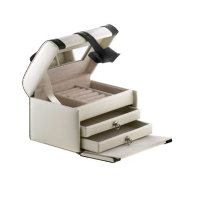 Small Cream and Black Leather Jewellery Box - Product number 6349382