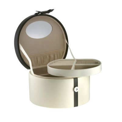 Large Cream and Black Leather Jewellery Box - Product number 6349463