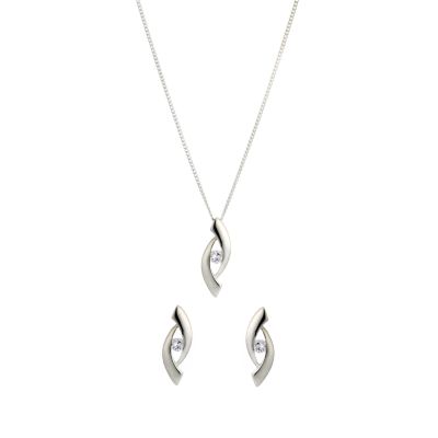 H Samuel Sterling Silver Wave Pendant and Stud Earrings