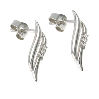 Sterling Silver and Cubic Zirconia Curve Stud Earrings - Product number 6352774