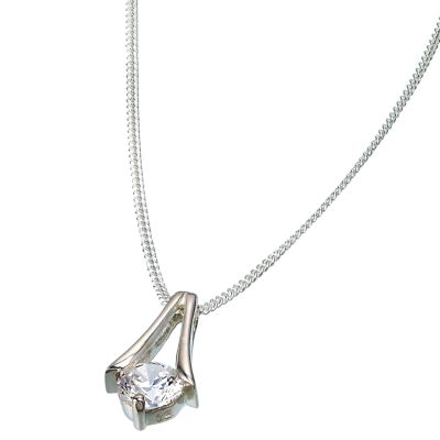 H Samuel Sterling Silver Cubic Zirconia Split V Pendant