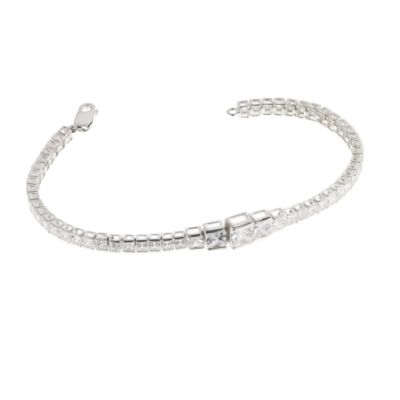 sterling Silver Cubic Zirconia Square Graduated Bracelet