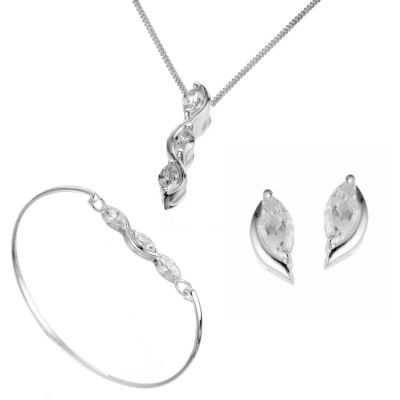 Silver Earrings Pendant Bracelet Jewellery Set