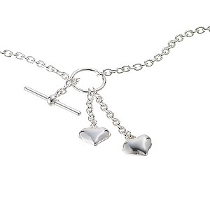 sterling Silver Puff Hearts T Bar Necklace