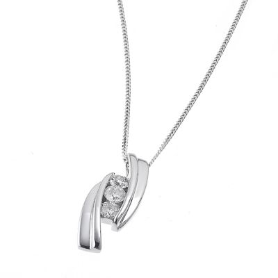 18ct white gold quarter carat diamond three stone pendant - Product number 6353622