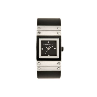 Karen Millen Ladies`Gunmetal Leather Strap Watch