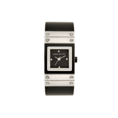 Ladies`Gunmetal Leather Strap Watch