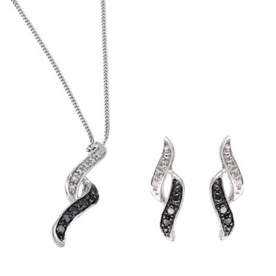 9ct white gold black and white diamond jewellery set - Product number 6356826