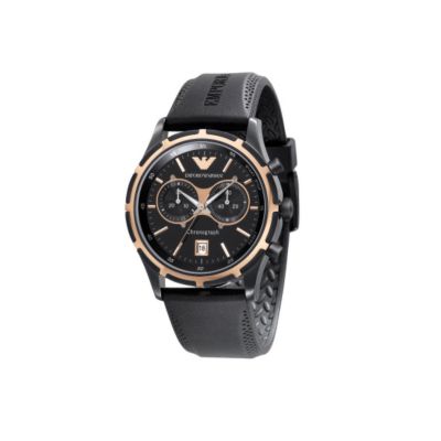 Emporio Armani mens black strap chronograph watch