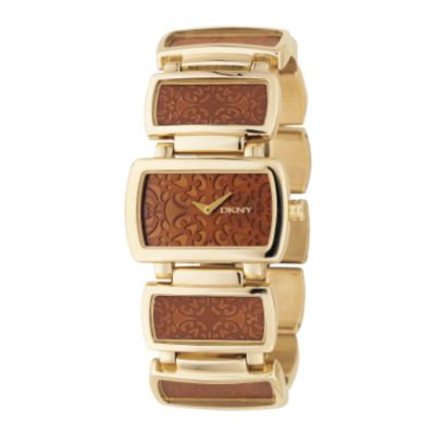 DKNY gold-plated brown print watch