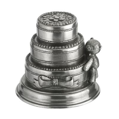 Pewter christening teddy bear birthday cake money box - Product number 6360653
