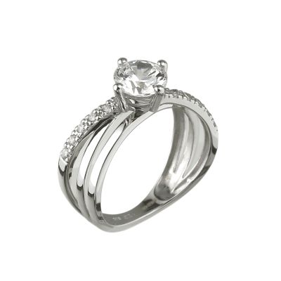 9ct white gold cubic zirconia cross over solitaire ring - Product number 6362982