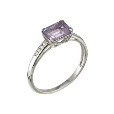 Unbranded 9ct white gold amethyst and diamond ring