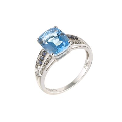 9ct white gold diamond, blue topaz and sapphire ring - Product number 6367801