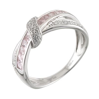 9ct White Gold Pink And White Cubic Zirconia Crossover Ring - Product number 6372821
