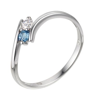 9ct White Gold Blue Topaz and Cubic Zirconia Twist Ring