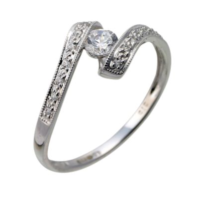 9ct White Gold Cubic Zirconia Vintage Twist Ring