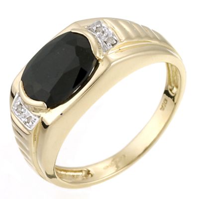 9ct Yellow Gold Sapphire Diamond Signet Ring - Product number 6382355