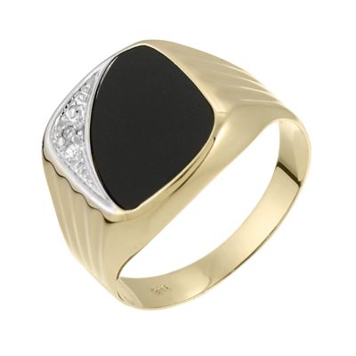 9ct Yellow Gold Sapphire Diamond Signet Ring - Product number 6384366