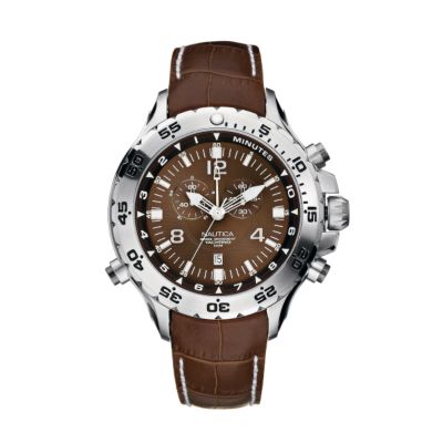 Yachting mens brown leather strap watch