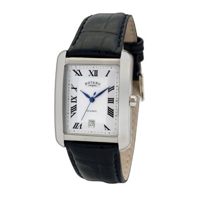 Classic Men` Rectangular Dial Black Strap Watch