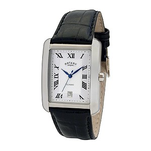 Rotary Classic Men` Rectangular Dial Black Strap Watch