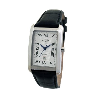 Rotary Classic Ladies`Rectangular Dial Black Strap Watch