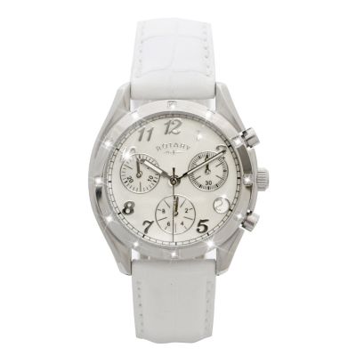 Rotary Rocks Ladies' Diamond Set Multi Dial White Leather Strap Watch - Product number 6386377