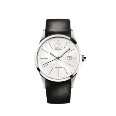 ck mens black leather strap watch