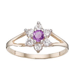 9ct Gold Amethyst and Cubic Zirconia Daisy Cluster Ring