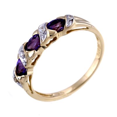 9ct Yellow Gold Cubic Zirconia Amethyst Ring - Product number 6390358
