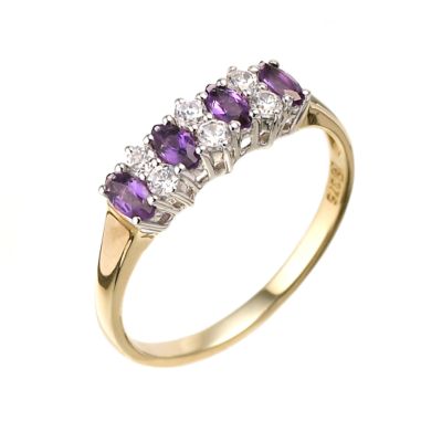 9ct Gold Amethyst and Cubic Zirconia Ring