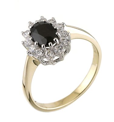 9ct Yellow Gold Sapphire Cubic Zirconia Oval Cluster Ring - Product number 6391605