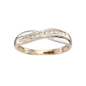 9ct 2 Colour Gold Cubic Zirconia Crossover Ring