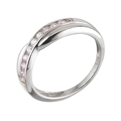 9ct White Gold Pink Cubic Zirconia Crossover Ring - Product number 6393780