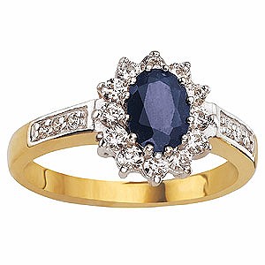 9ct Gold Sapphire & Cubic Zirconia Ring