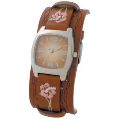Kahuna Ladies Patterned Brown Leather Cuff Watch - Product number 6397174