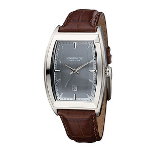 Reaction Men` Brown Leather Strap Watch