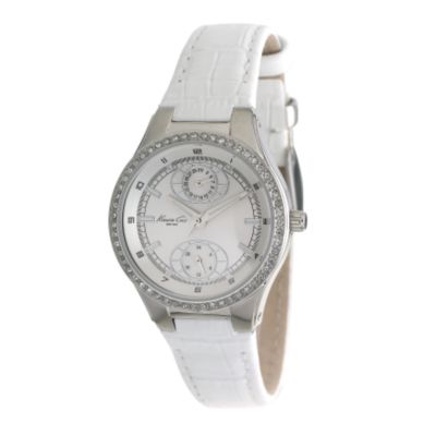 Kenneth Cole Ladies' Stone Set White Leather Strap Watch - Product number 6405797