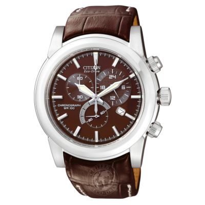 Eco Drive brown leather strap watch