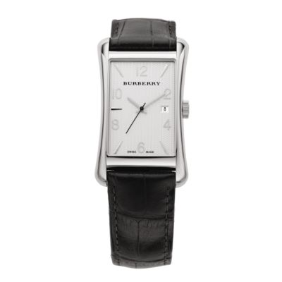 mens black leather strap watch