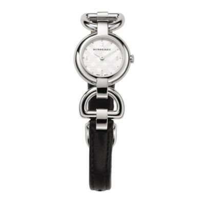 Burberry ladies thin black leather strap watch