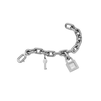 stainless steel charm bracelet watch