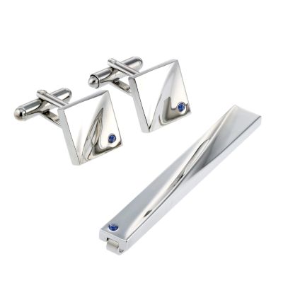 Men's Sapphire Cufflink and Tie Clip Gift Set - Product number 6418538