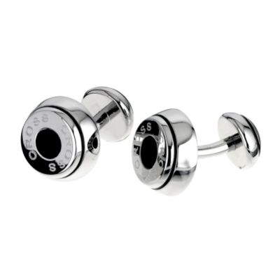Cross black enamel button cufflinks at Ernest Jones