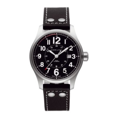 Hamilton Khaki men's black leather strap watch - Product number 6430783
