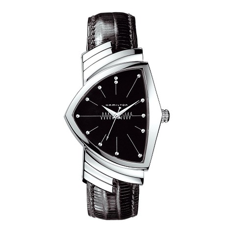 Hamilton Ventura black leather strap watch