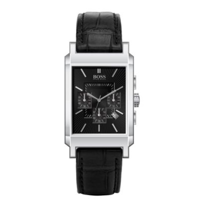 Hugo Boss mens black leather strap watch