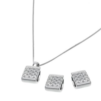 9ct white gold quarter carat diamond pendant and earring set - Product number 6441823