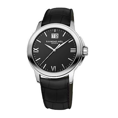 Raymond Weil Geneve mens black dial leather